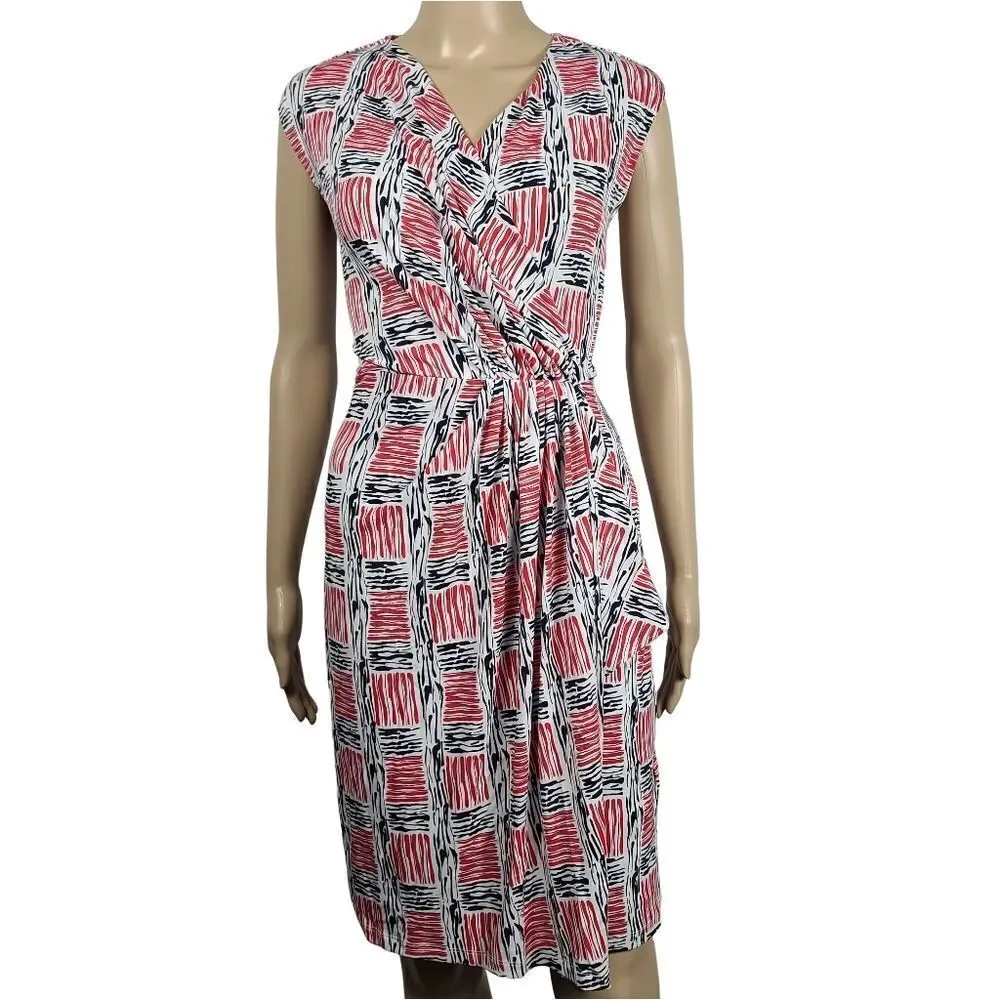 Michael Kors Red and Blue Wrap Midi Dress
